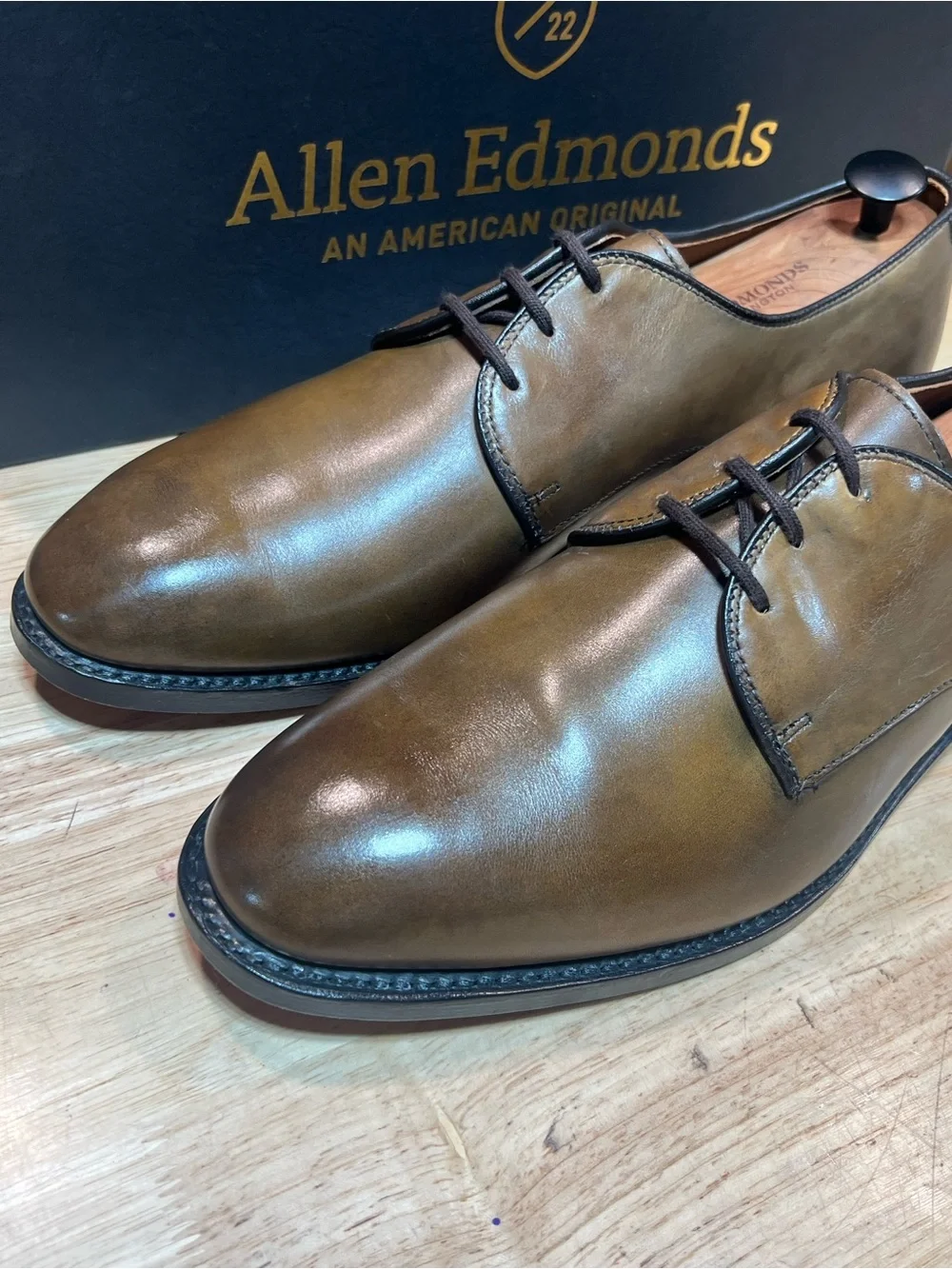 Allen Edmonds Kenilworth Men’s Tan Leather Derbies Sz 10.5E Made In USA 🇺🇸